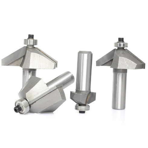 4pcs 60 Set,1/2" Shank,3/16",5/8",3/4" 7/8" Degree Chamfer Bit and Cutting Depth, Horse Nose Router Bits,Eased Eage