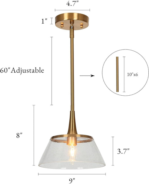 9 Inch classy leaves Gold Pendant Lights Kitchen Island, Kitchen Pendant Lighting Over Island with Seeded Glass, Modern