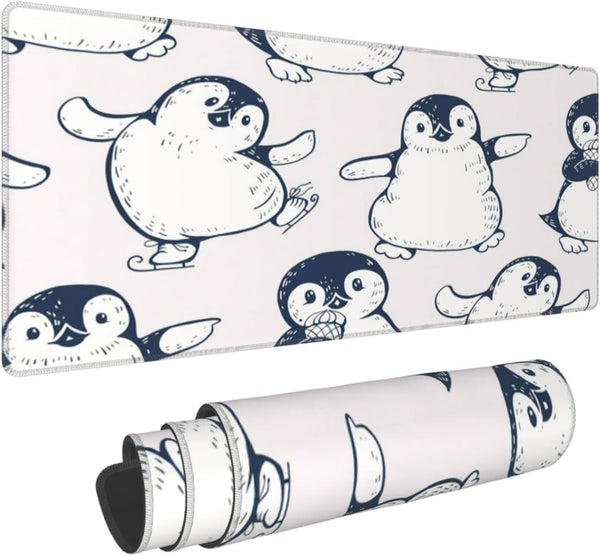 Large Cute Penguins Christmas Mouse Pad Mat, XXL Extended Non-Slip Gaming Desk Mat for Office PC, 31.5 x 11.8 Inch