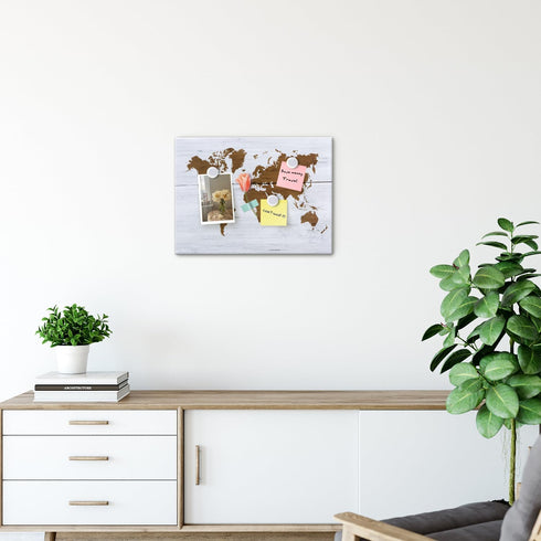 World Travel Map Dry Erase Board, 16 x 12 inches Decorative Print Magnetic Surface White Board for Wall, Magnets