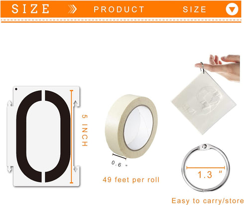 5 inch Number Stencils, 20PCS 0-9 Address Curb Stencil Kit, Reusable Plastic Interlocking Stencils with Masking Tape