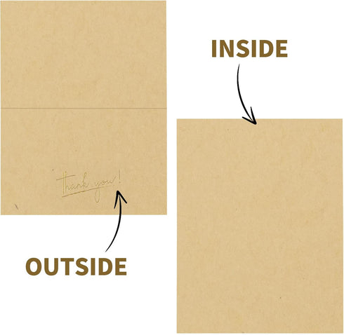 50 Pack 4x6 Kraft Brown Thank you Cards with Envelopes Thick Folded Cardstock and Stickers for All Occasion Greeting