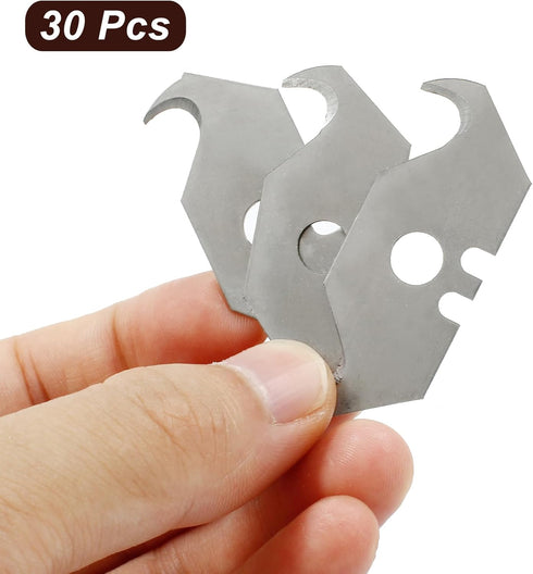 Hook Blade Utility Knife, SK5 Carbon Steel Replacement Blades with Plastic Case (30pcs)