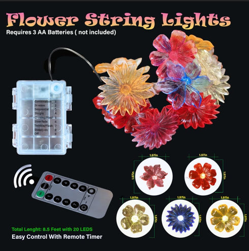 7ft 20LED JASHIKA Fairy Lights Decorative Flower Lamp -Waterproof Battery Operated String Lights Indoor Outdoor- Floral