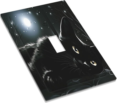 HTSAHKV 3 5 Inch Black Cat in Moonlight Wall Plate Light Switch Cover Single Gang Outlet Faceplate Print Plate Cover X