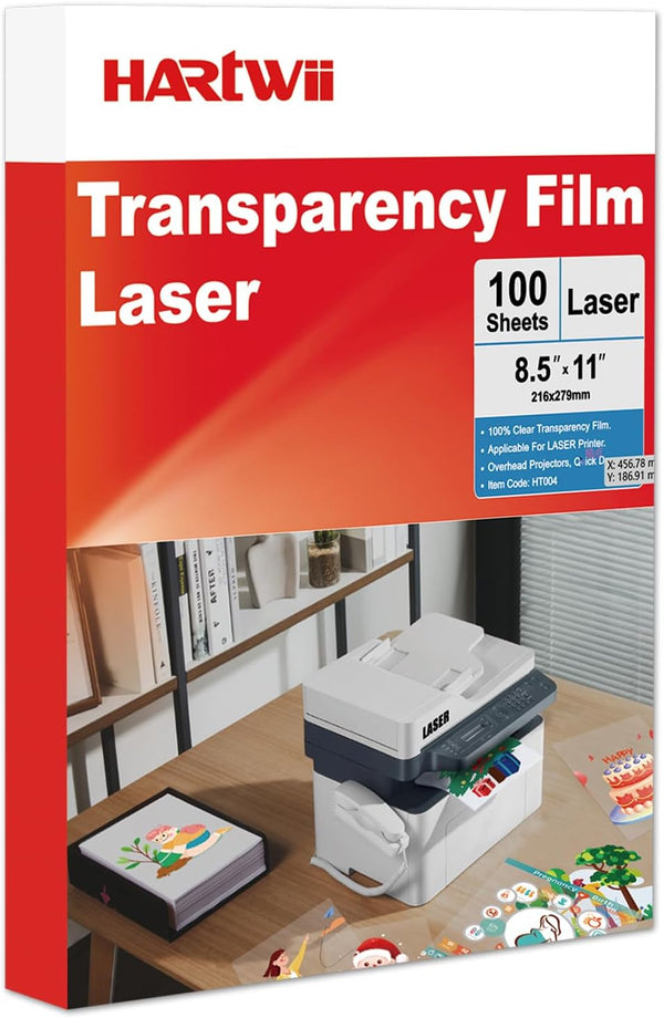 Transparent Laser Overhead Projector Film, 8.5x11 Inches, 100 Sheets for Laser Printers, Office and School Supplies