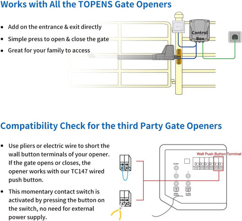 TOPENS TC147 Wall Push Button, Flush Mounted Wired Release Switch for Automatic Gate Opener
