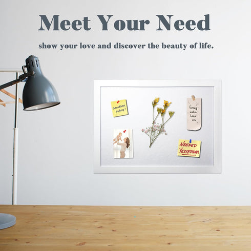 White Cork Board Bulletin Board, Pin Board Wood Framed Display with Felt, Cork Boards for Walls, Jewelry, Notes, Photos, Home, Kitchen, Office, School, 15"x11", Wood Framed(White) & Felt(White) by fayoufa