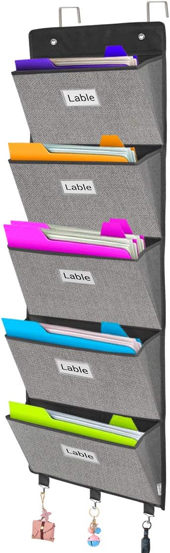 homyfort Over the Door File Organizer, Wall Hanging with 5 Large Pockets for Mails, Magazines, Office Storage