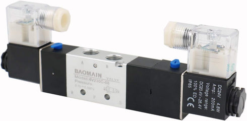 Baomain Pneumatic Solenoid Air Valve 4V230C-08 DC 24V 5 Way 3 Position Internally Piloted
