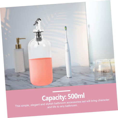 500ml 16oz Happyyami Glass Mouthwash Dispenser Kit with Cup Bathroom Accessories for Home Use Easy Pour Spout