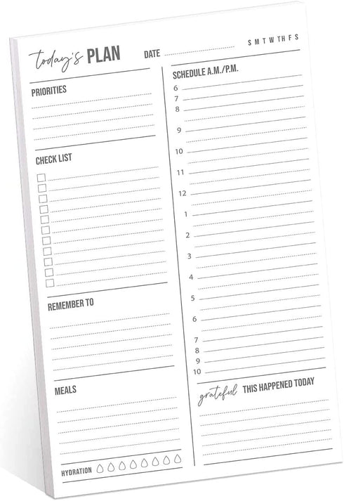 Daily to Do List Sticky Notepad, 6" x 10" Fill-in Schedule, Today's Plan Reminder Gratitude Checklist