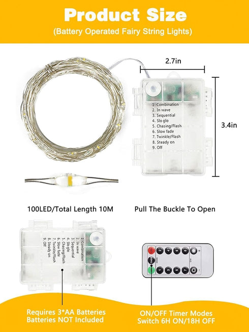 4 Pack 33FT 100LED Christmas Fairy Lights Battery Operated with Remote, Each Waterproof Twinkle Lights with Timer