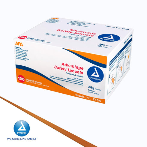 Dynarex 7134 Advantage Pressure Activated Safety Lancet, Sterile, Pack of 100