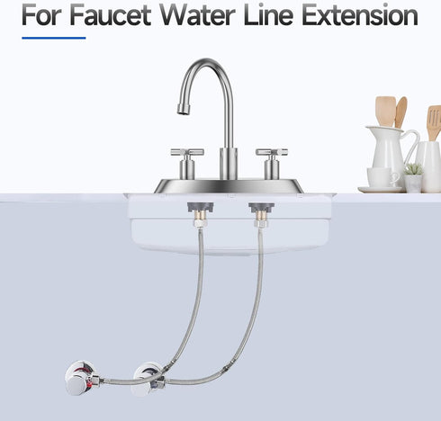 JUWO 16" Faucet Supply Line Extension - 3/8" x 3/8" Comp Stainless Steel Hose Connector for Large Sink