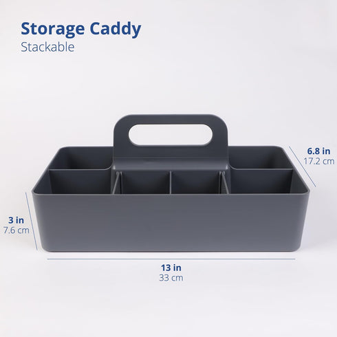 BLUE GINKGO Multipurpose Caddy Organizer, Stackable Plastic Caddy with Handle for Desk, Makeup, Classroom, Grey