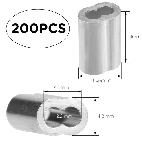 200pcs 1/16" Aluminum Crimping Loop Sleeve Cable Ferrule Wire Rope Sleeves Loop Sleeve