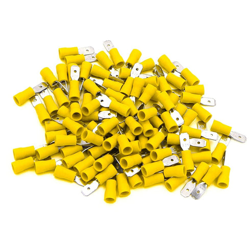Baomain 1/4" Male Quick Disconnects - Vinyl Insulated Spade Wire Connector Electrical Crimp Terminal 12-10 AWG (Pack of