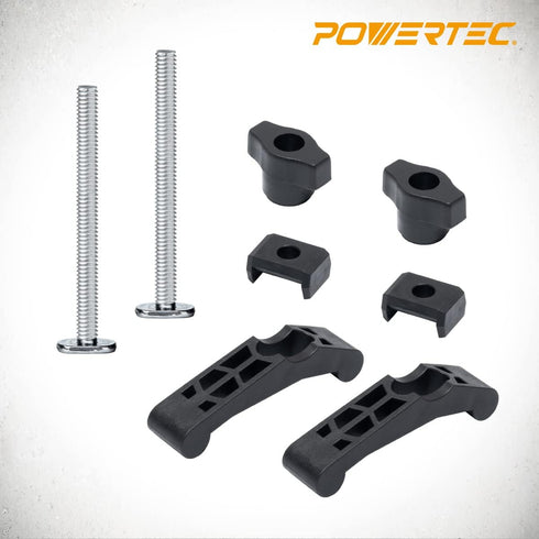 POWERTEC 71661-P2 Mini T Track Hold Down Clamps, 3-3/4 x Reinforced Plastic Clamps, 4 PK, Black