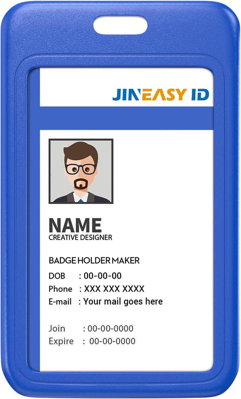 JINEASY 2 Pack Royal Blue Hard Plastic Vertical ID Badge Holder for Lanyard