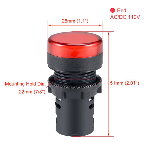 uxcell 2Pcs Red Indicator Light AC/DC 110V - 22mm Panel Mount for Electrical Control Panel, HVAC