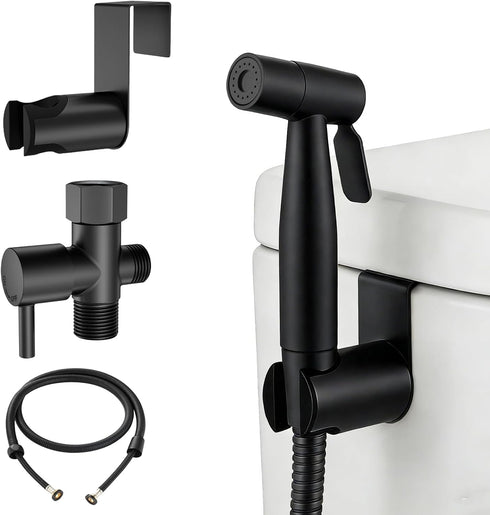 Matte Black Handheld Bidet Sprayer for Toilet, Solid Brass T-Valve & Stainless
