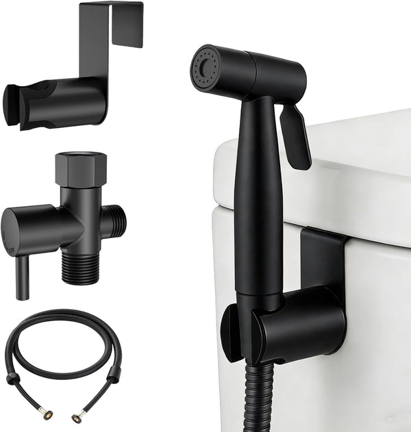 Matte Black Handheld Bidet Sprayer for Toilet, Solid Brass T-Valve & Stainless