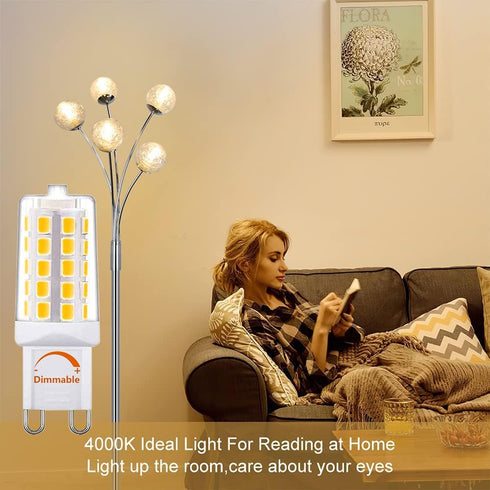 G9 LED Bulb Dimmable 4W, 4000K Natural Daylight White, 450Lm, 120V AC, CRI>85, Ceramic Bi Pin Base, 5 Pack