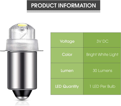 Honoson 30 Lumen 3-Volt LED Replacement Bulb for Flashlights, 10 Year Lifespan, 41-1643, 2 Pack