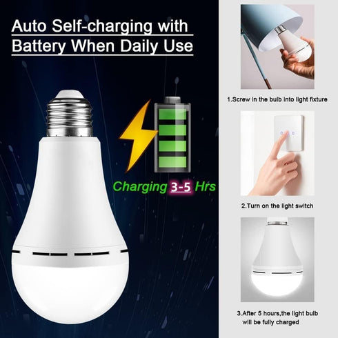 Rechargeable Light Bulbs, 9W Battery Operated LED, 600 Lumen 3000K Warm White, for Power Outage, 4 Pack