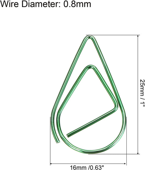 MECCANIXITY Cute Drop-Shaped Paper Clip Decorative Bookmarks with Box 1 Inch Green for Organizing Office Home, Pack of