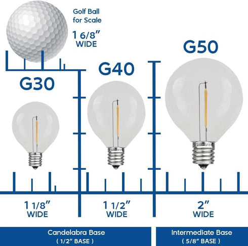25 Pack G50 Bulbs, E17/C9 7 Novelty Lights Outdoor Patio Globe Replacement Clear, Intermediate Base, Watt