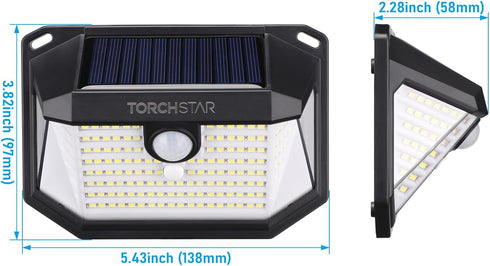 IP65 6500K Pack 4 TORCHSTAR Solar Motion Sensor Lights Outdoor, Waterproof Cordless Outdoor Wall Lighting for Driveway