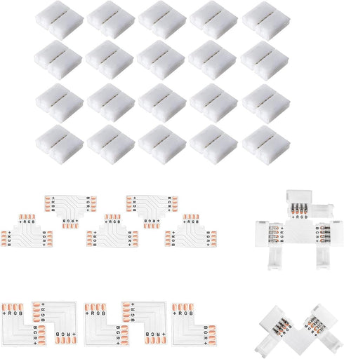 4 Pin LED Strip Connectors, Solderless Gapless Connector, 8mm Wide RGB L Splitter for 3528 2835 Multicolor LED Strip