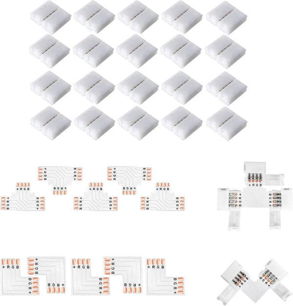 4 Pin LED Strip Connectors, Solderless Gapless Connector, 8mm Wide RGB L Splitter for 3528 2835 Multicolor LED Strip