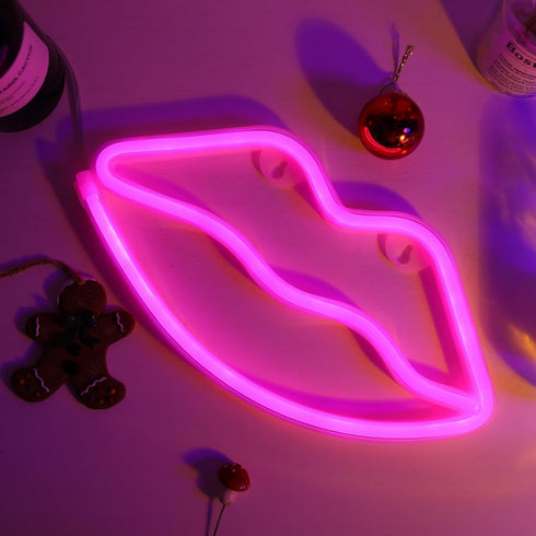 Pink Lips Neon Sign Night Lights for Bedroom LED Pink Wall Sign Party Girls Baby Kids Children Gifts Home Lips Neon