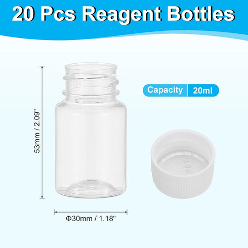 PATIKIL 20 Pcs 20ml PET Wide Mouth Reagent Bottles with Screw Cap for Lab Liquid Storage