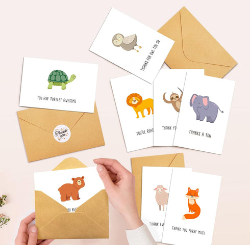 Biturat 48 Set, Pack, 4 6 Thank You Cards Animal Pun Thank You Note Cards Funny Thank You Cards Bulk, Boxed Assortment