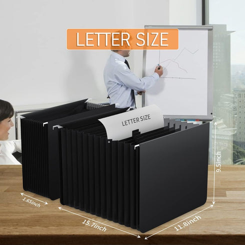 Black Hanging File Folders, Expanding File Organizer, Letter Size, 13 Accordion Pockets, Monthly Tabs, Durable Plastic