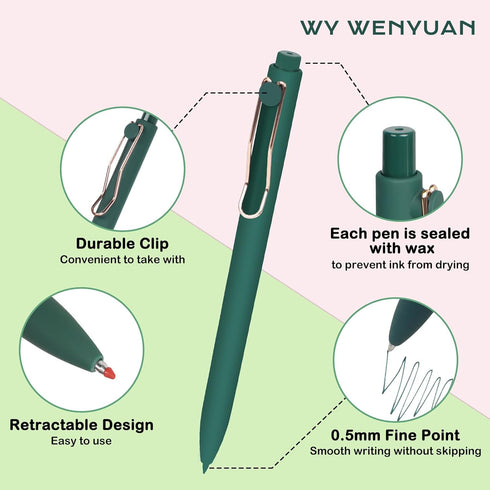 WY WENYUAN Gel Pens, 12-Pcs Fine Point Smooth Writing Pens, 0.5mm Black Ink, Cute Office School Supplies for Men & Women