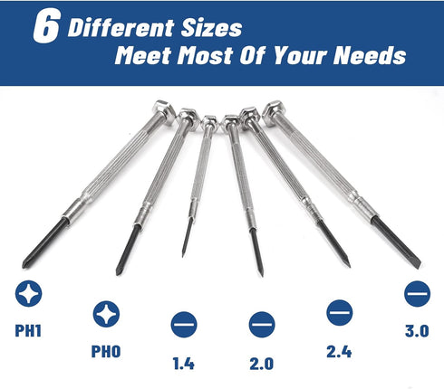 XAQISHIRE Mini Precision Screwdriver Set, 6PCS Small Screwdriver Kit with 6 Sizes Flathead and Phillips