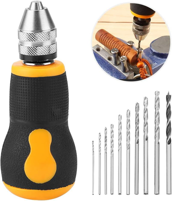 Micro Mini Hand Drill Tool Set with 10 Drill Bits, 0.8-3.0mm Precision Pin Vise for Woodworking Jewelry