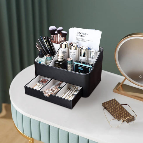 KINGFOM Desk Organizer with Drawer, Multifunction Pencil Holder for Desk, 5 Compartments Desk Organizer and Accessories