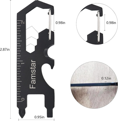 Keychain Multi-tool 3 Pack, Metal Pocket Tool for Men, Portable Rust-Free Multi-Function Wrench, 19 in 1