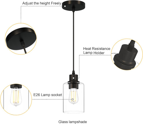 EANLOLY E26 Lighting,1Pack Pendant Lights Kitchen Island, Socket Adjustable Cord for Dining Room,Bedroom,Living