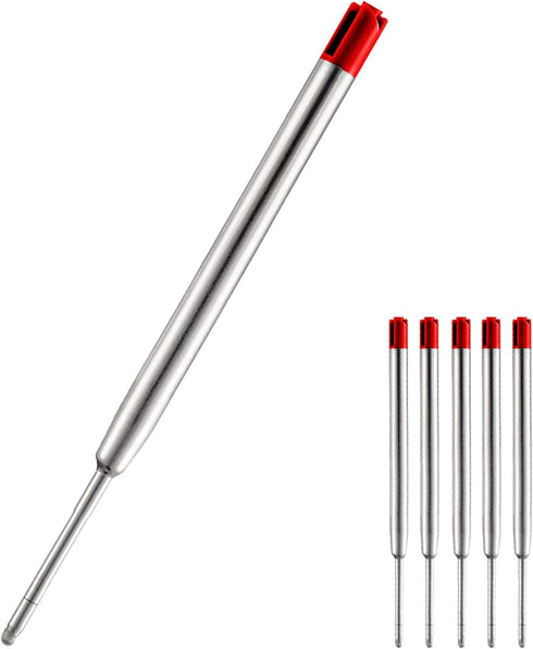 HeTaoCat Red Ink Refill Pack of 5, Replaceable Medium Point Ballpoint Pen Refills (Red)