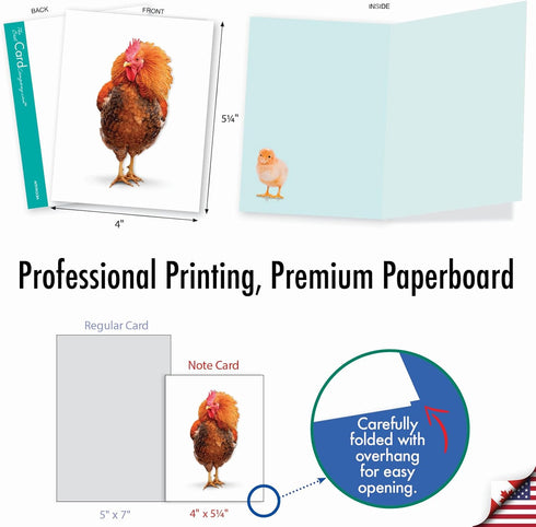 The Best Card Company - 20 Blank Birds Notes with Envelopes - All Occasion Chicken Assortment (10 Designs)