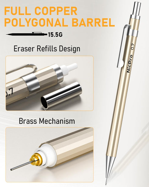 Nicpro 34PCS Art Mechanical Pencils Set, Metal Drafting Pencil with 19 Tube Lead Refills Case