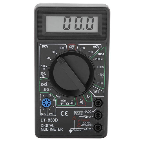 Black DT830D Auto Ranging Digital Multimeter, Continuity Ohm Tester for Transistor and Diode Testing