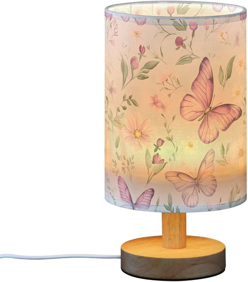 ALAZA Bedside Table Lamp for Bedroom Purple Butterfly Floral Nightstand LED Light Lamps with USB Port Linen Fabric